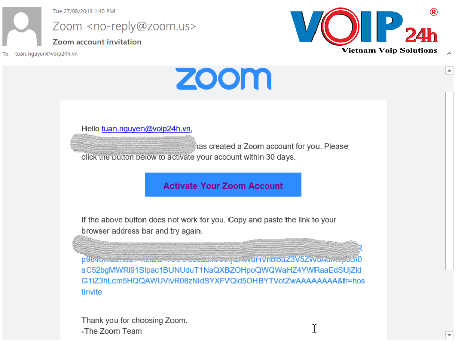 Kích Hoạt Zoom Meeting Từ Email gửi về