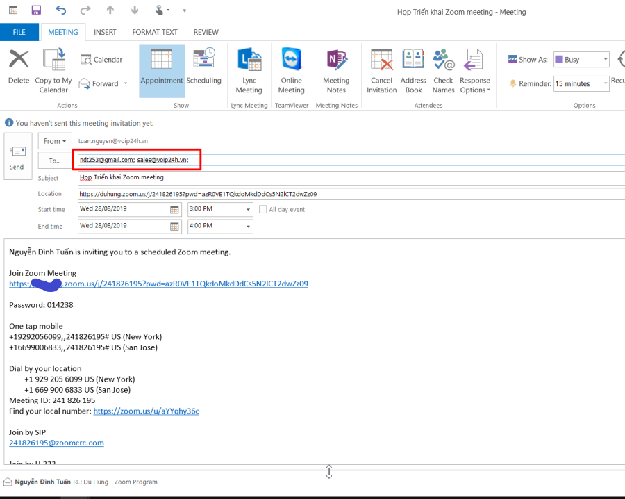 Gửi mail mời họp Zoom Meeting