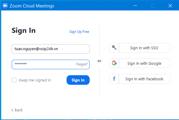 Đăng nhập tài khoản zoom Meeting