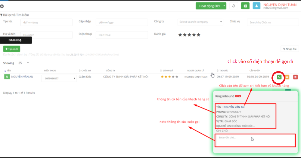 Popup thông tin cuộc gọi đến từ hệ thống contact center Popup thông tin cuộc gọi đến từ hệ thống contact center