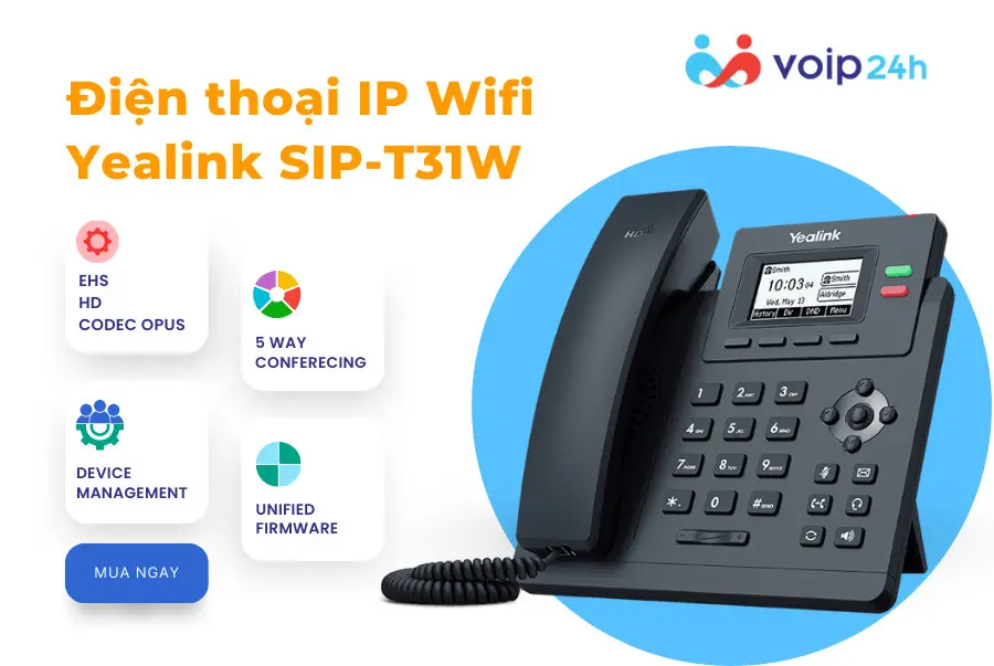 Dien thoai IP Wifi Yealink SIP T31W 1 - [NEW] Điện thoại IP Wifi Yealink SIP-T31W