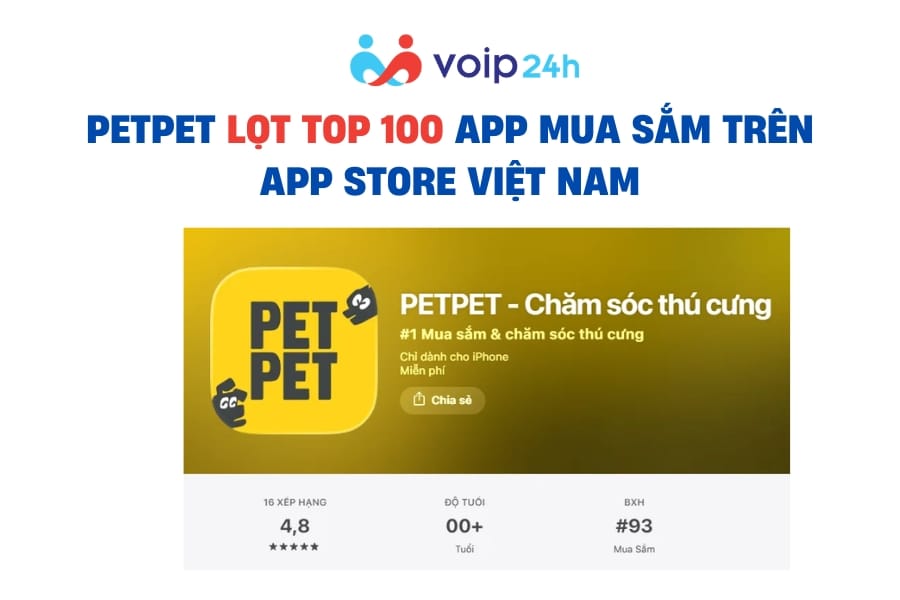 VOIP24H Triển Khai Giải Pháp Tổng Đài CSKH Tại Chuỗi PETPET PETPET lot Top 100 App Mua Sam tren App Store Viet Nam - VOIP24H Triển Khai Giải Pháp Tổng Đài CSKH Tại Chuỗi PETPET